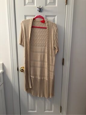 Light Cream Open-Front Short-Sleeve Knit Cardigan